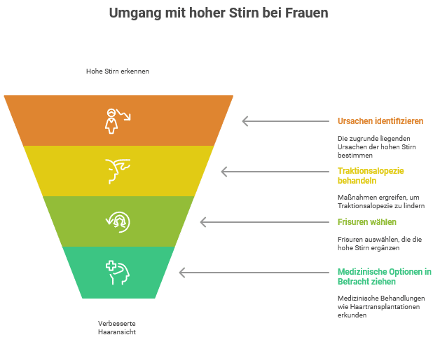 Der Weg von der Erkenntnis einer hohen Stirn bis zur Verbesserung des Haarbilds bei Frauen.