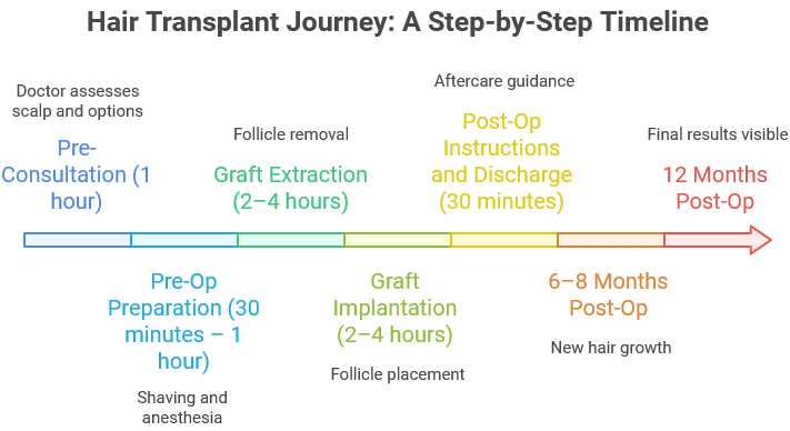 Graphic showing the timeline of a hair transplant