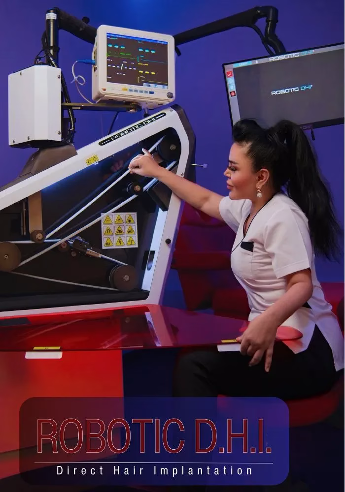 Ärztin bedient die moderne Robotic DHI Haartransplantation Maschine in der Hightech-Klinik von Asli Tarcan – präzise und automatisierte Direct Hair Implantation für natürliche Ergebnisse.